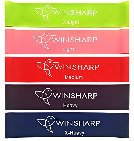 Resistance Loop Bands | Exercise Band Set by Winsharp | Anti Snap, Will not Roll Up – Mini Elastic Resistance Bands Ideal for Legs, Exercising, Yoga, Physio, Fitness BONUS: Travel Bag & eBook Training Manual | Canadian Seller (10” x 2”)