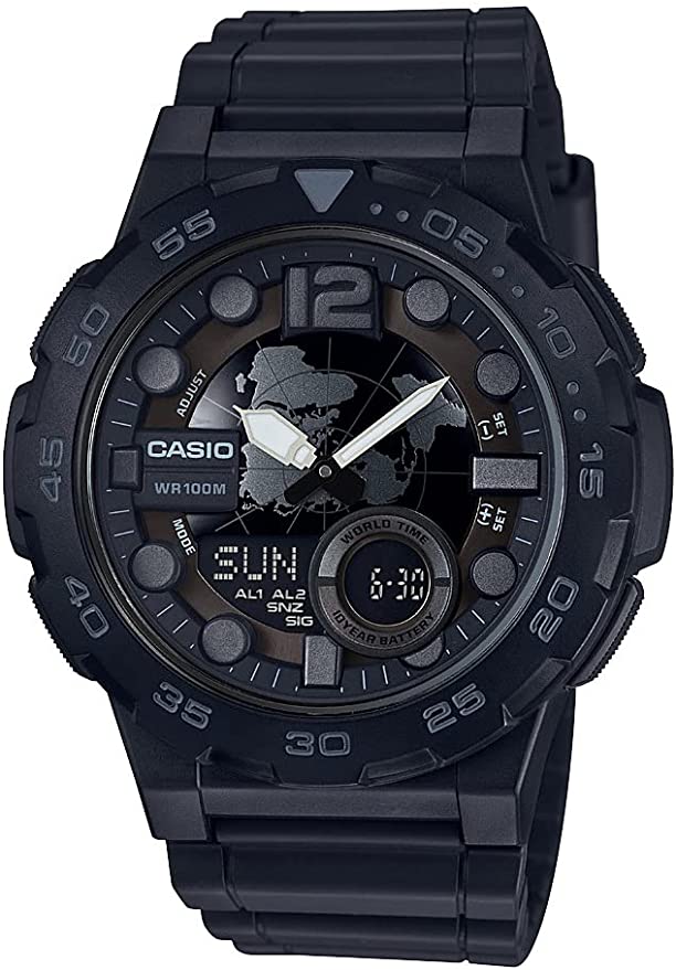 Casio Men's 'Classic' Quartz Stainless Steel and Resin Casual Watch, Color:Black (Model: AEQ-100 W-1BVCF)