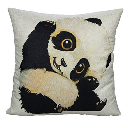 All Smiles Panda Throw Pillow Case Cushion Cover Black and White 18x18 Cotton Linen