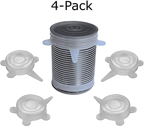 Pet and Human Food Can Lids – Stretchable Silicone Covers for Cat and Dog Canned Food Storage - 4 Pack - Universal Fitting Tops for Small Sized Cans - FDA Approved - Keeps Food Fresh