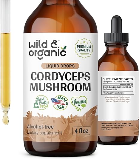 Cordyceps Mushroom Extract - Cordyceps Sinensis Liquid Drops Supplement for Immune and Energy Support - Cordyceps Mushroom Powder Tincture - Vegan, Alcohol Free Mushroom Supplement - 4 Fl Oz