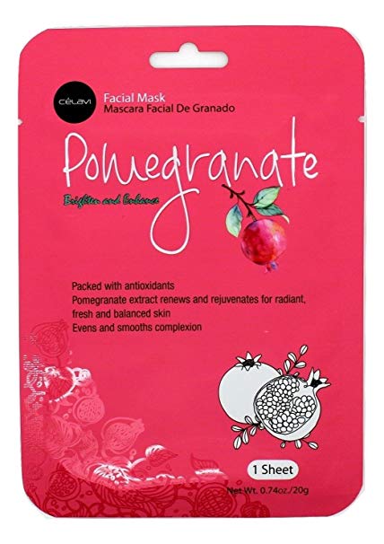 Celavi Essence Facial Mask Paper Sheet Korea Skin Care Moisturizing 12 Pack (Pomegranate)