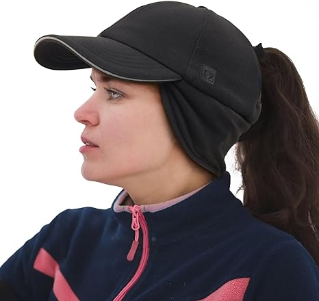 GADIEMKENSD Women's Fleece Ponytail Hat - Reflective Winter Hat with Adjustable Headband and Flip Down Ear Warmer