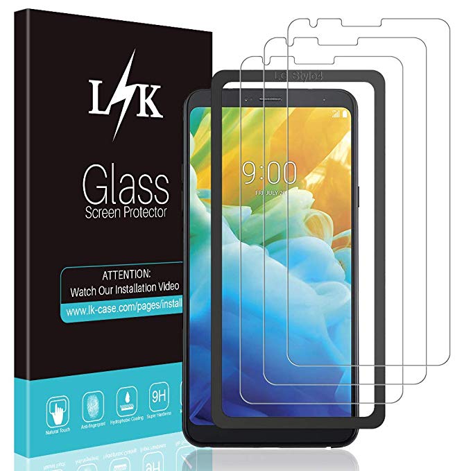 [3 Pack] L K Screen Protector for LG Stylo 4, [Frame-Installation] Tempered-Glass 9H Hardness, Lifetime Replacement Warranty