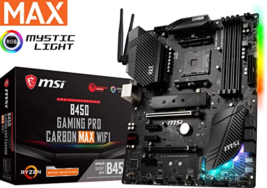 MSI Performance Gaming AMD Ryzen 1st, 2nd, and 3rd Gen AM4 M.2 USB 3.2 Gen 2 DDR4 HDMI Display Port Wi-Fi ATX Motherboard (B450 Gaming PRO Carbon MAX WiFi)