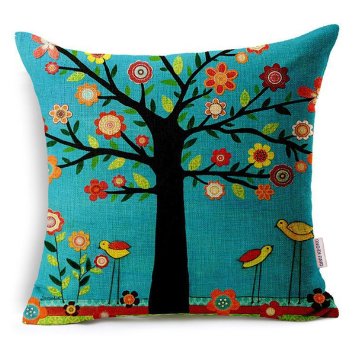 Oil Painting Black Large Tree and Flower Birds Cotton Linen Throw Pillow Case Cushion Cover Home Sofa Decorative 18 X 18 Inch Black
