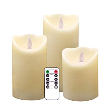 Eldnacele Moving Wick Flameless Flickering Candles with Timer Remote Control(3" X 4"5"6") Warm White Unscented Battery Operated LED Pillar Candles Set Realistic Flame for Decoration
