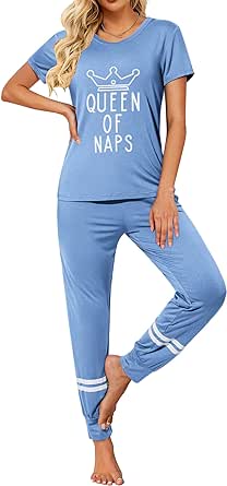 Ekouaer Womens Pajamas Set Short Sleeve Sleepwear Tops with Long Pants Pjs Set Print Nightwear