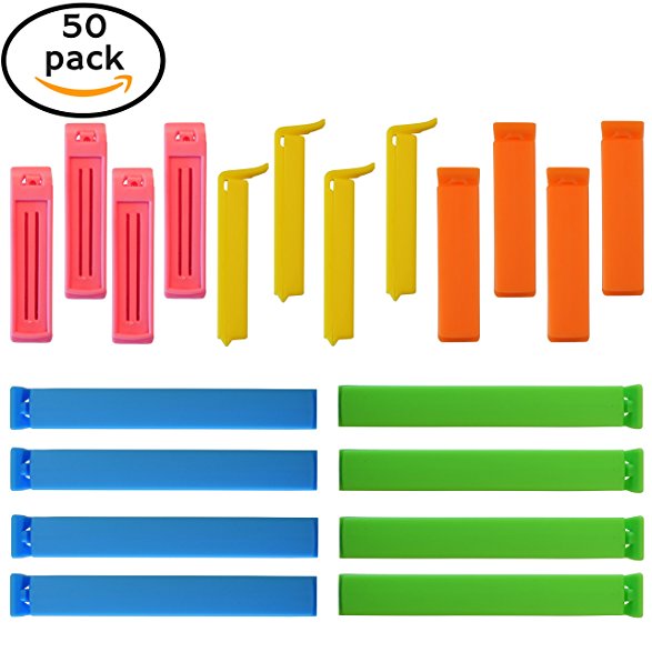 Sealing Bag Plastic Holder Clips 50 Pack | Ergonomic Design, Durable Clips, Easy To Lock, Leakproof &Airtight Storage , For Chips, Snacks, Lunch Bags, Bread, Salads - By FUMCare