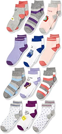 Amazon Brand - Spotted Zebra Kid's 12-Pack Ankle Socks