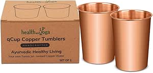 HealthAndYoga™ qCup Pure Copper Tumblers for Drinking - Ayurvedic Health Pure Copper Cups – 2 pcs. set - 250 ml.(8 fl oz) (Plain)