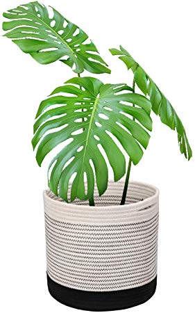 Magicfly Basket Planter, Woven Basket for Plant for 11 Inch Planter Pot Indoor, 12 X 12 Inch Modern Storage Organizer with Handle for Home Décor, Black and White