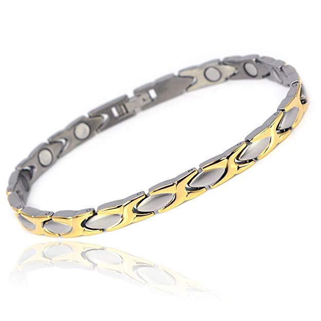 CMS MAGNETICS Novoa Women's Matte Titanium & Gold Magnetic Therapy Bracelet 12,800 Gauss #A8011