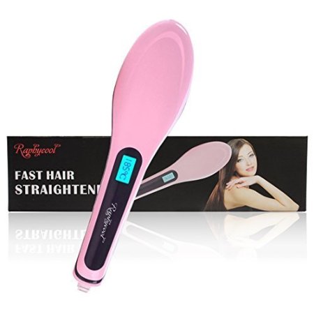 Raphycool Digital Anti Static Ceramic Hair Straightener Heating Detangling Hair Comb For Quick Straightening Styling (Pink)