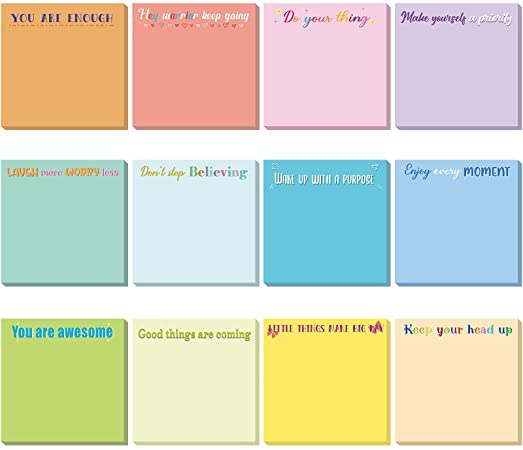 12 Pieces Inspirational Sticky Notes Motivational Colorful Memo Notepads Mini Pocket Sticky Notepads Inspiring Words Sticky Notes for Reminder Studying Travel Supplies 3 x 3 Inch (Simple Style)