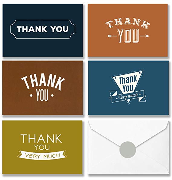 100 Thank You Cards with Envelopes and Stickers - 5 Retro Vintage Typeface Designs Bulk Blank Notes for Business, Formal, Men Cards and All Occasions 4x6 Inch Blank