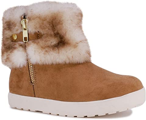 LONDON FOG Girls Alma Grove Cold Weather Snow Boots Faux Fur Zip Up Warm Lined Snow Boots For Girls