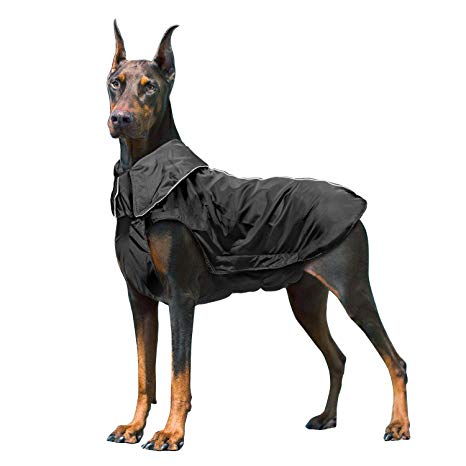 Dog RainCoat Waterproof Pet Jacket Dogs Winter Warm Rain Coats Reflective Night Safety Clothes For Pet Protector Outdoor Apparel Clothing for Small Medium Large Dogs Black-XL