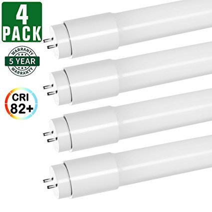 4 Pack - Hykolity T8 T10 T12 LED Tube Light 4FT, 18W (40W Equivalent) Shop Lights, 2000 Lumens, Works WITH a Ballast, 4000K Neutral White, Frosted Cover, Fluorescent Tubes Replacement