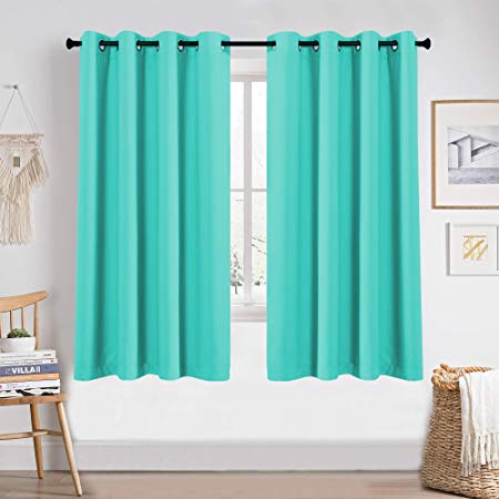 KEQIAOSUOCAI Living Room Turquoise Curtains 63 Inch Thermal Insulated Grommets Blackout Drapes for Bedroom 2 Panels 52x63