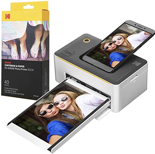 Kodak Dock Premium 4x6” Portable Instant Photo Printer | Full Color Photos, 4Pass & Lamination Process | Compatible with iOS, Android, and Bluetooth Devices (2021 Edition) – 50 Sheet Bundle