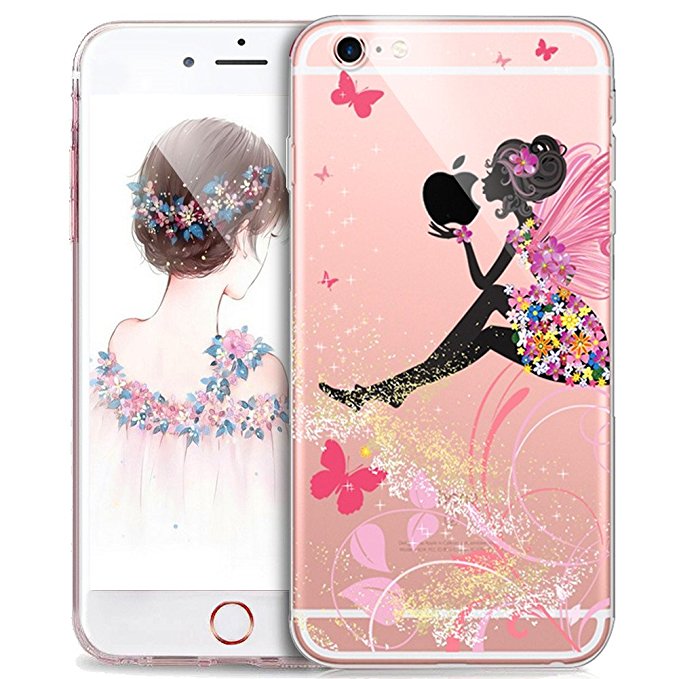 iPhone 8 Plus Case,iPhone 7 Plus Case,ikasus Ultra Thin Soft TPU Case,Butterfly Fairy Girl Flower Soft Silicone Rubber Bumper Case,Crystal Clear Soft Floral TPU Cover for iPhone 8 Plus / 7 Plus