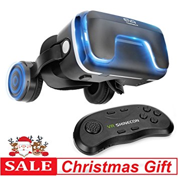 3D Virtual Reality Headset with Remote Controller for 3D Movies and Games - VR Headset with Stereo Headphones and Adjustable Straps for iPhone 6/7 plus Samsung S6 between 4.7" - 6 " Smartphones (VR with Remote)