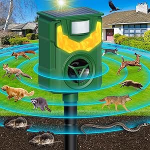 Ultrasonic Animal Repellent, Cat Deterrent Outdoor, 2024 Newest Flame Light Animal Repellent for Garden, Solar Animal Repeller with Motion Sensor, Repel Dogs Bird Skunk Rabbit Squirrels Deer for Yard