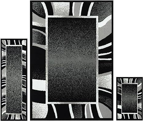 Home Dynamix Ariana Konya Contemporary Abstract Border Area Rug, Black/Grey, 3-Piece Set