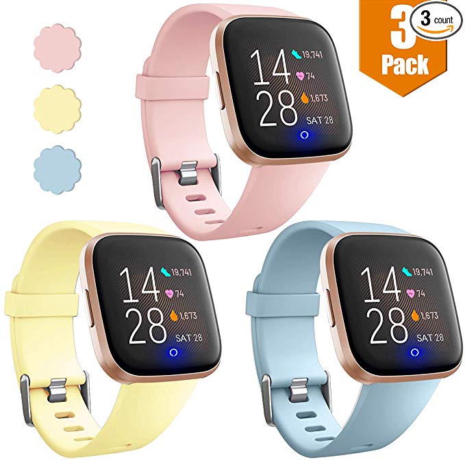 Maledan Replacement Bands for Fitbit Versa/Versa 2/Versa Lite Edition/Versa Special Edition, Waterproof Accessories Sport Band for Fitbit Versa Smart Watch Women Men, 3-Pack, Large Small