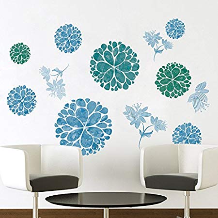 Amaonm Fashion 3D DIY Creative Blue Flowers Wall Decals Flower Vines Wall Stickers Murals Removable Decor Decal for Living Room Girls Bedroom Home Wall Decoration Nursery Room Sticker Kids Stickers