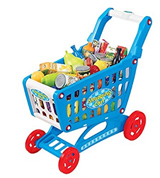 19" Mini Shopping Cart with Full Grocery Food Toy Playset for Kids