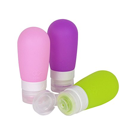 Travel Bottles, ARKTeK 3oz Leak Proof Soft Silicone Containers, Refillable & Squeezable Bottles for Cosmetic Stuff, Shampoo, Conditioner, Lotion, Toiletries [Set of 3, Green/Pink/Purple]