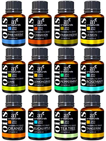 ArtNaturals Therapeutic-Grade Aromatherapy Essential Oil Gift Set – (12 x 10ml) - 100% Pure of the Highest Quality Oils – Lemon, Peppermint, Tea Tree, Eucalyptus, Frankincense, Rosemary