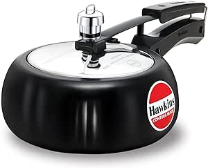 Hawkins Contura Black 2 Litre Pressure Cooker, Hard Anodised Cooker, Handi Cooker, Small Cooker, Black (CB20)