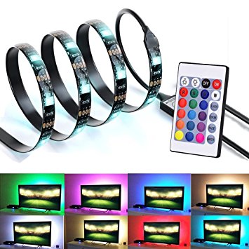 Bias Lighting for HDTV USB Powered TV Backlighting, Home Theater Accent 35.4'' Lighting Strip With Remote Control, Multi Color RGB LED Neon Accent TV Lighting for Flat Screen TV OC Accessories