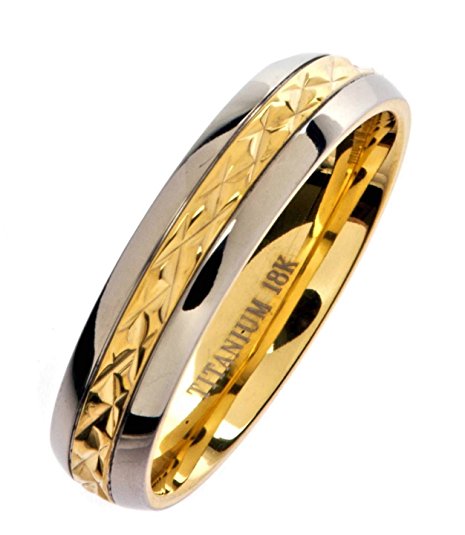 5mm 18K Gold Plated Wedding Ring Grade 5 Titanium Band Comfort Fit Ring