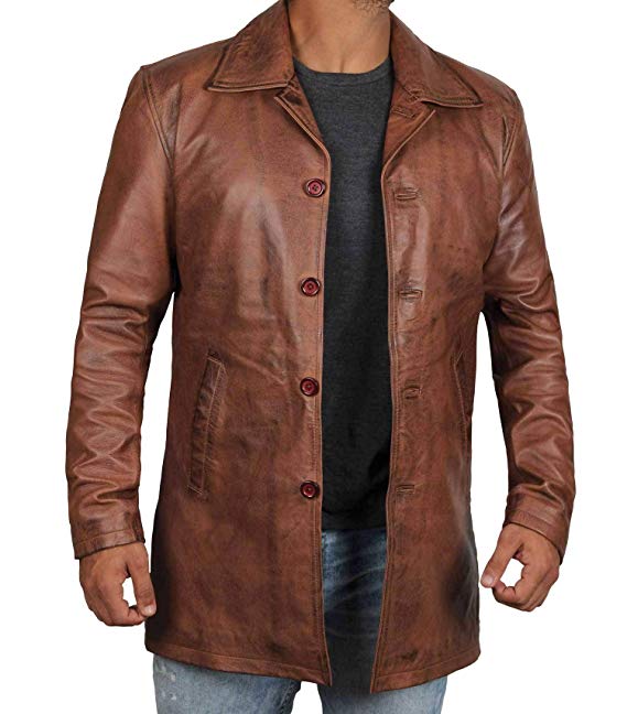 Decrum Distressed Brown Leather Jacket Mens - Lambskin Leather Jackets & Coat for Men