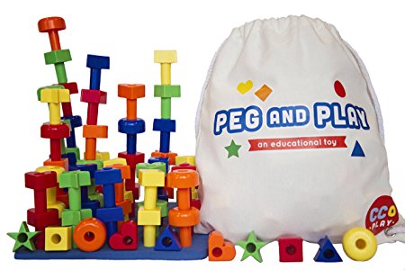 Best Stacking Pegboard Toy for Smart Toddlers, Great Montessori Educational Gift, 50 Pegs and Bonus Travel Bag, Ebook with Games and Pattern Cards for Kids