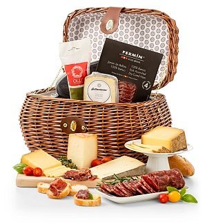 GiftTree Gourmet Charcuterie Food Picnic Basket | Includes Iberico Bellota, Fennel Salami, Cantelet Dore, Petit Basque, Sottocenere | Perfect Gift for a Foodie, Anniversary, Christmas or the Holidays