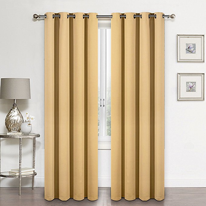 SUO AI TEXTILE Solid Blackout Curtains Grommet Thermal Insulated Window Panels for bedroom(1 Panel,54x84 Inch,GOLD)