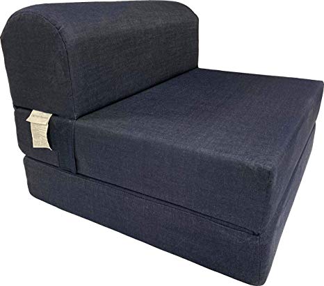 D&D Futon Furniture Denim Sleeper Chair Folding Foam Bed Sized 6" Thick X 32" Wide X 70" Long, Studio Guest Foldable Chair Beds, Foam Sofa, Couch.