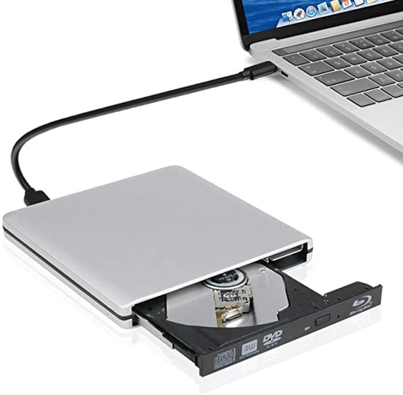 JOTEC External USB 3.0 and USB C Blu-ray Combo Blu-ray Palyer DVD-rw Drive cd Burner Drive Compatible for iMac MacBook pro OS and Windows 7 8 10 PC Silver