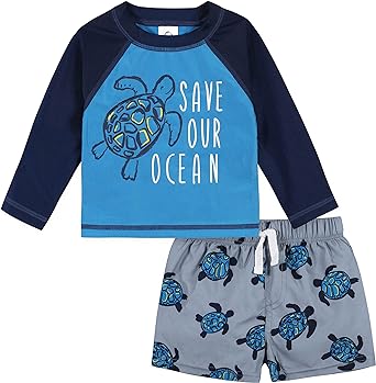 Gerber Boys' Toddler Long Sleeved Rashguard Swim Bathing Suit Set