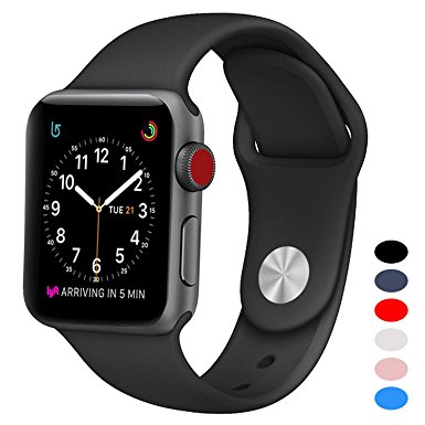 Sport Band for Apple Watch 42mm, BANDEX Soft Silicone Strap Replacement Wristbands for Apple Watch Sport Series 3 Series 2 Series 1(Black M/L)