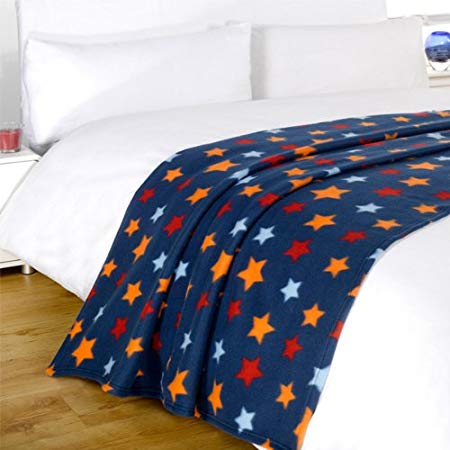 Dreamscene Star Fleece Blanket, Navy Blue, 120 x 150 Cm