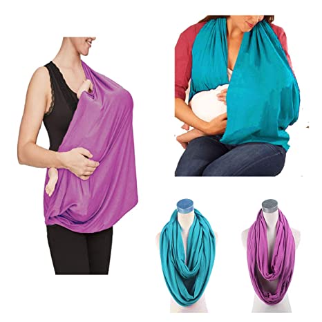 2 Pack Nursing Cover Breastfeeding Cover Breast Feeding Cover ups Infinity Scarf, JTSN Lightweight Soft Breathable Udder Cover Light car-seat Stroller Canopy mom Baby Essentials (Teal Fuchsia)