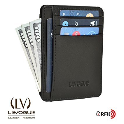EASTER GIFT Genuine Leather Handcrafted RFID blocking Mens Front Pocket Minimalist Wallet Slim Leather Wallet with Gift Box For Men and Women made from 100% Full Grain Cow Leather by LEVOGUE