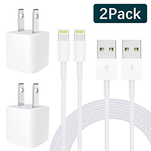 iPhone Charger MFi Certified 2-Pack Charging iPhone Cable and USB Wall Adapter Plug Block Compatible iPhone X/8/8 Plus/7/7 Plus/6/6S/6.