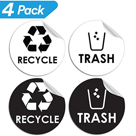 Recycle Trash Bin Logo Sticker - 4" x 4" - Organize & Coordinate Garbage Waste from Recycling - Great for Metal Aluminum Steel or Plastic Trash Cans - Indoor & Outdoor - Use at Home Kitchen & Office